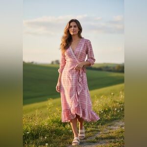 Francesca’s size xxs pink gingham wrap dress